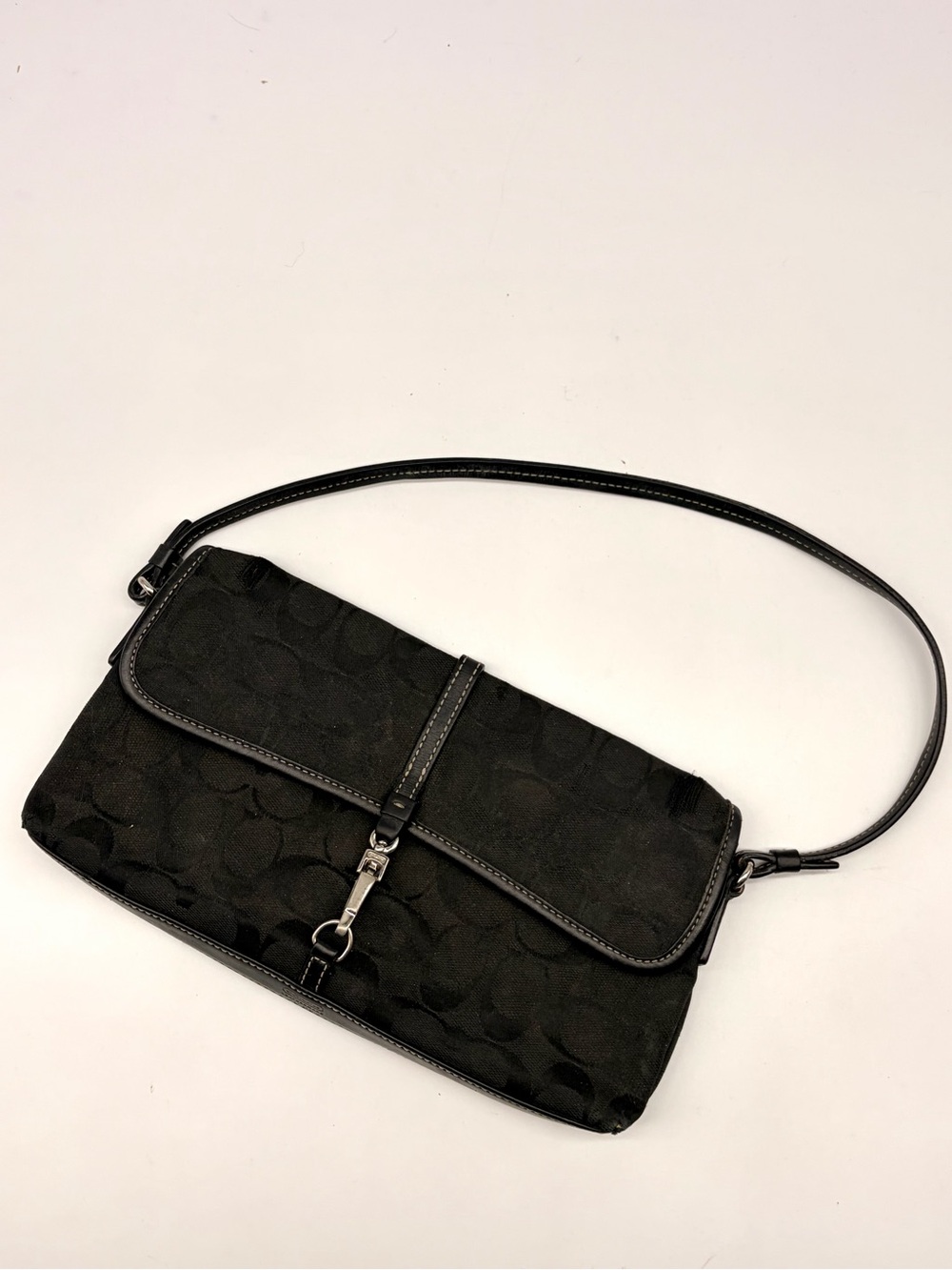Coach Black Signature Canvas Leather Shoulder Clutch Clip Bag Small Y2K - Picture 2 of 9